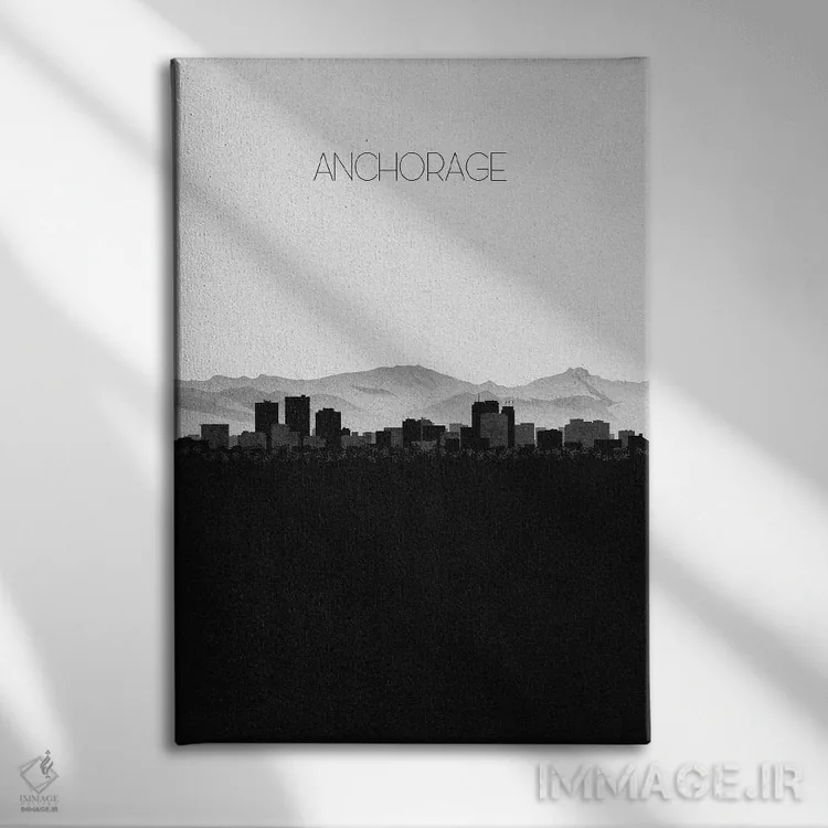 تابلو نما و افق شهری انکوریج، آلاسکا اثر آیشه دنیز آکِرمان - نمای روبهرو روی دیوار
