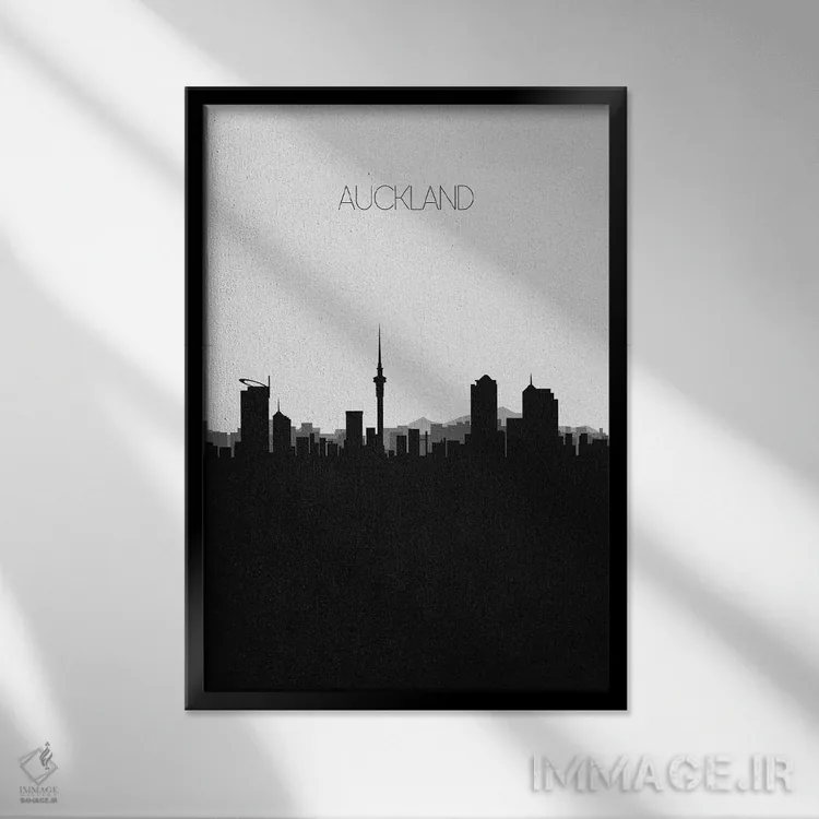 تابلو نما و افق شهری اوکلند، نیوزیلند اثر آیشه دنیز آکِرمان - نمای قابدار مشکی