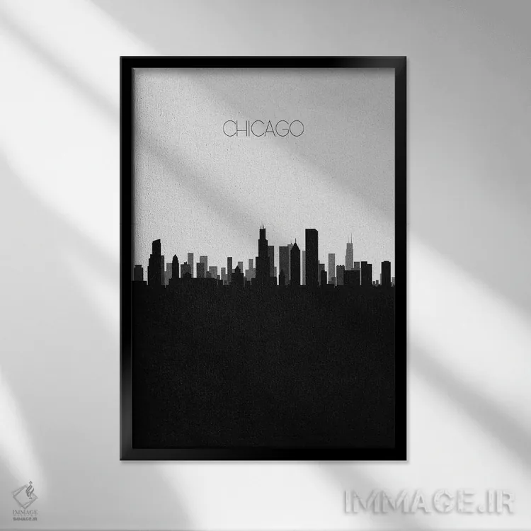 تابلو نما و افق شهری شیکاگو، ایلینوی اثر آیشه دنیز آکِرمان - نمای قابدار مشکی
