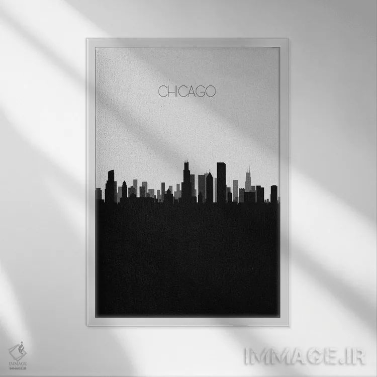تابلو نما و افق شهری شیکاگو، ایلینوی اثر آیشه دنیز آکِرمان - نمای قابدار سفید