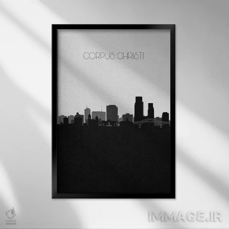 تابلو نما و افق شهری کورپس کریستی، تگزاس اثر آیشه دنیز آکِرمان - نمای قابدار مشکی