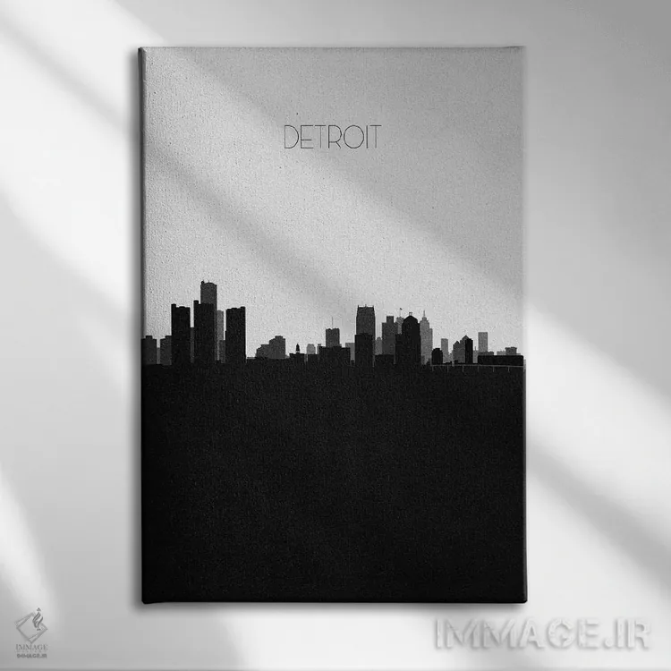 تابلو خط افق شهر دیترویت، میشیگان اثر آیشه دنیز آکِرمان - نمای روبهرو روی دیوار