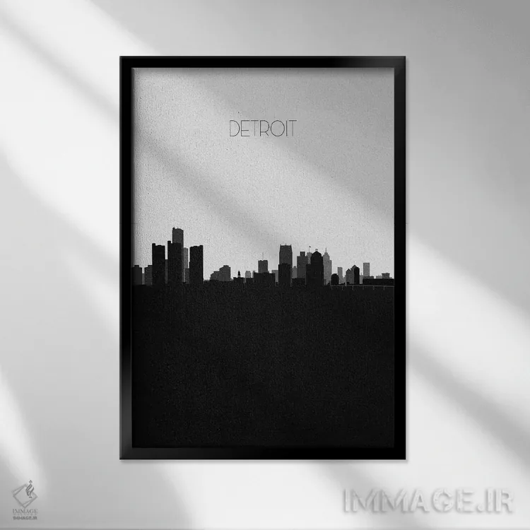 تابلو خط افق شهر دیترویت، میشیگان اثر آیشه دنیز آکِرمان - نمای قابدار مشکی
