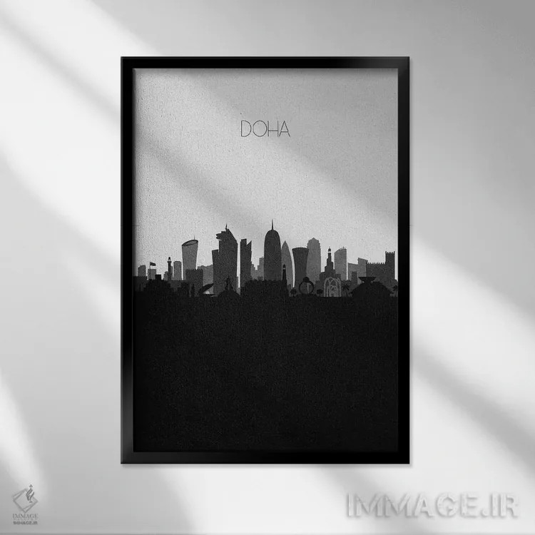 تابلو خط افق شهر دوحه، قطر اثر آیشه دنیز آکِرمان - نمای قابدار مشکی