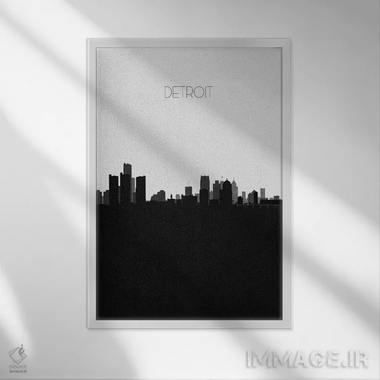 تابلو خط افق شهر دیترویت، میشیگان اثر آیشه دنیز آکِرمان - نمای قابدار سفید