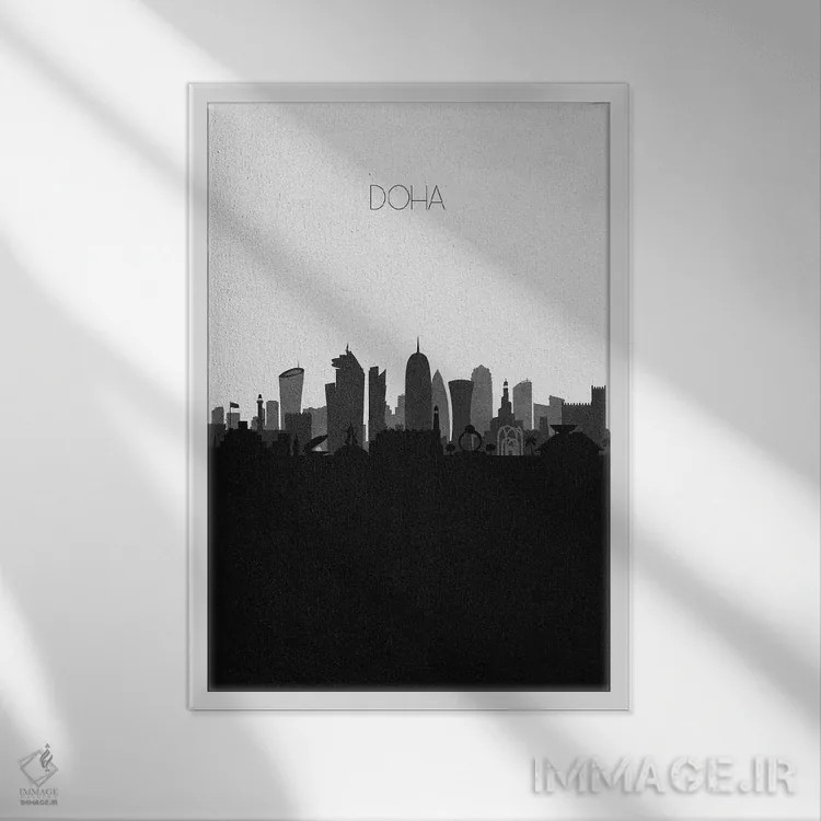 تابلو خط افق شهر دوحه، قطر اثر آیشه دنیز آکِرمان - نمای قابدار سفید
