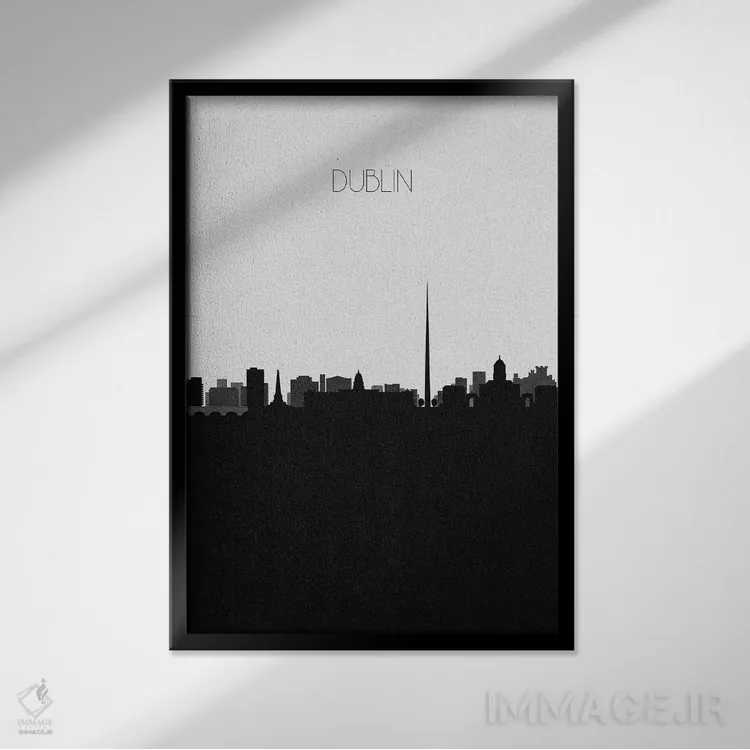 تابلو خط افق شهر دوبلین، ایرلند اثر آیشه دنیز آکِرمان - نمای قابدار مشکی