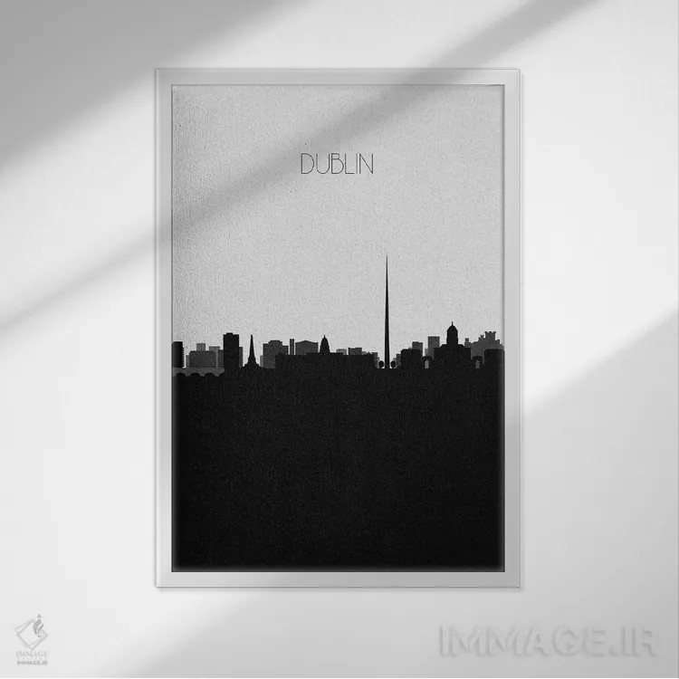 تابلو خط افق شهر دوبلین، ایرلند اثر آیشه دنیز آکِرمان - نمای قابدار سفید