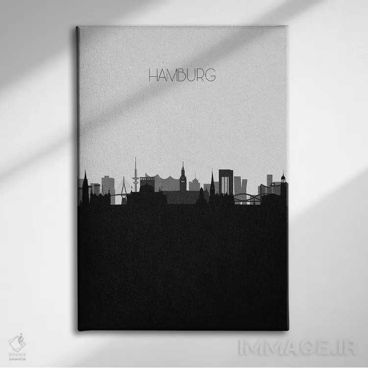تابلو خط افق شهر هامبورگ، آلمان اثر آیشه دنیز آکِرمان - نمای روبهرو روی دیوار