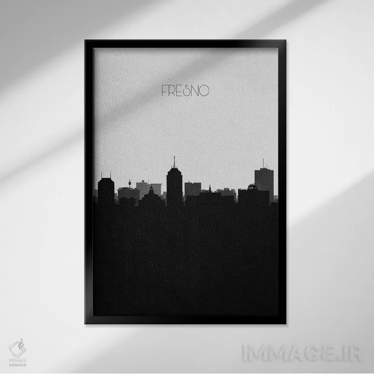 تابلو خط افق شهر فرسنو، کالیفرنیا اثر آیشه دنیز آکِرمان - نمای قابدار مشکی