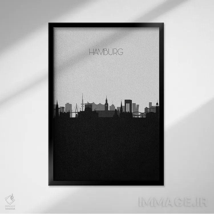 تابلو خط افق شهر هامبورگ، آلمان اثر آیشه دنیز آکِرمان - نمای قابدار مشکی