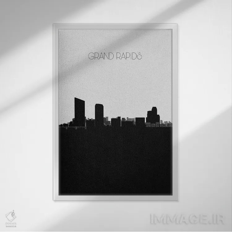 تابلو خط افق شهر گرند رپیدز، میشیگان اثر آیشه دنیز آکِرمان - نمای قابدار سفید