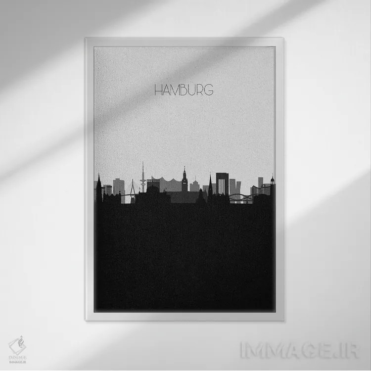 تابلو خط افق شهر هامبورگ، آلمان اثر آیشه دنیز آکِرمان - نمای قابدار سفید