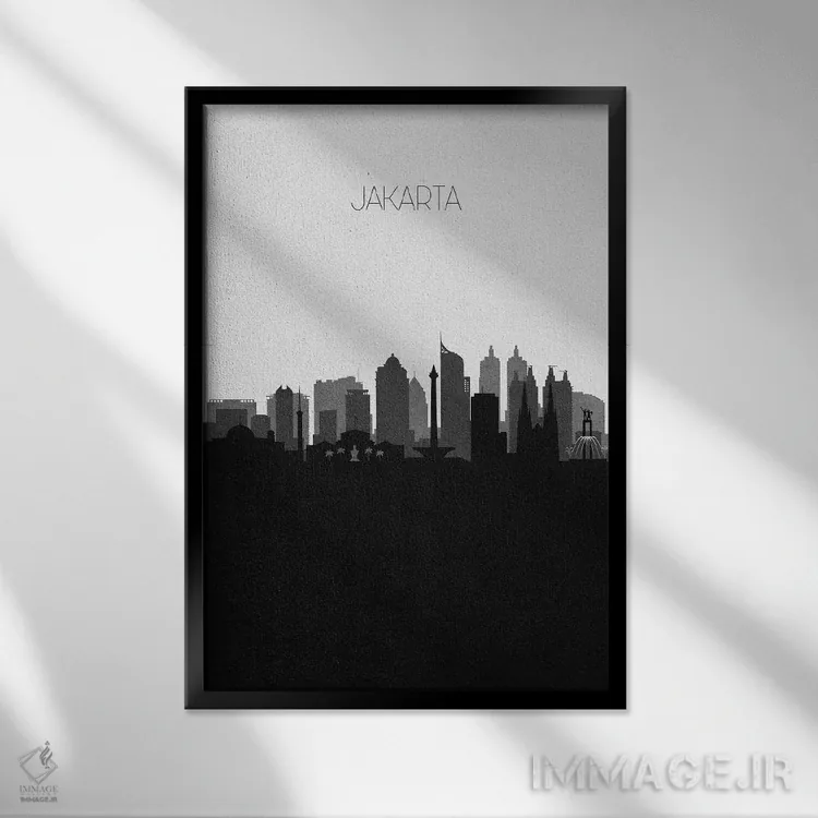 تابلو خط افق شهر جاکارتا، اندونزی اثر آیشه دنیز آکِرمان - نمای قابدار مشکی