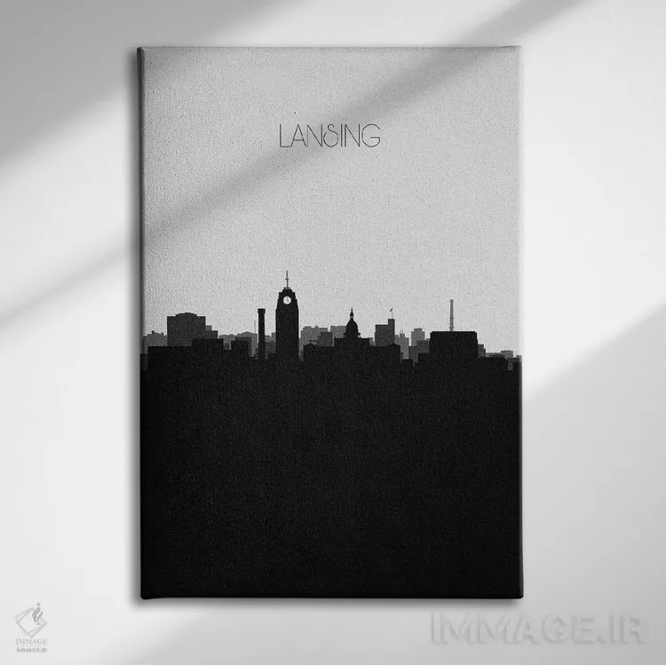 تابلو خط افق شهر لَنسینگ، میشیگان اثر آیشه دنیز آکِرمان - نمای روبهرو روی دیوار