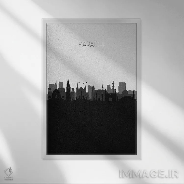 تابلو خط افق شهر کراچی، پاکستان اثر آیشه دنیز آکِرمان - نمای قابدار سفید