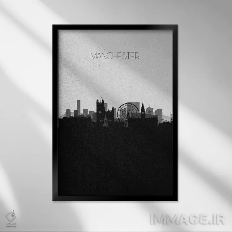 تابلو خط افق شهر منچستر، بریتانیا اثر آیشه دنیز آکِرمان - نمای قابدار مشکی