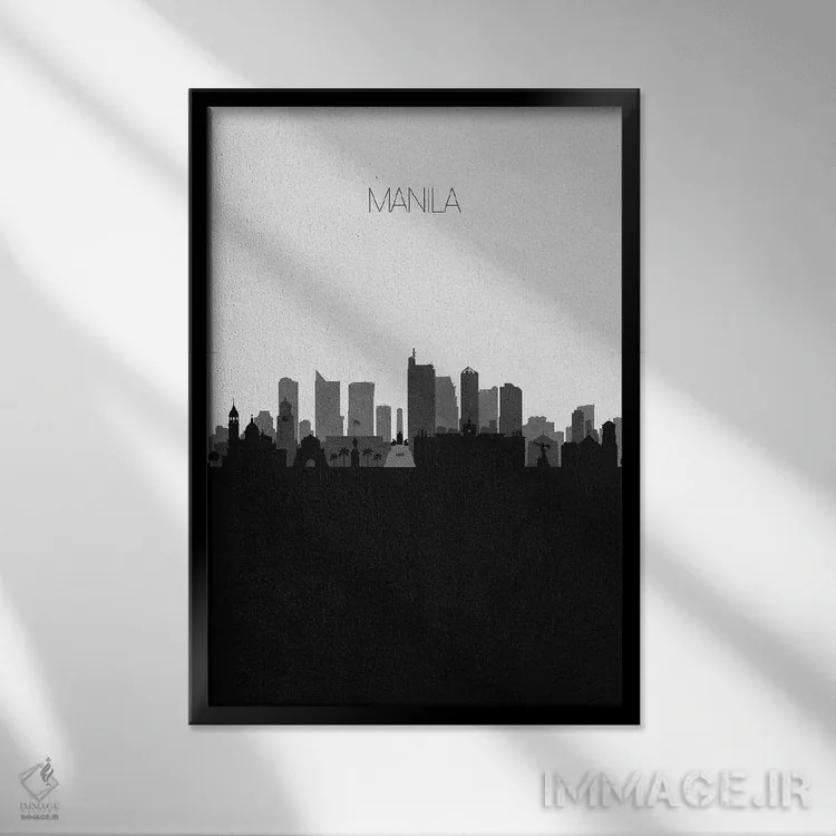 تابلو خط افق شهر مانیل، فیلیپین اثر آیشه دنیز آکِرمان - نمای قابدار مشکی