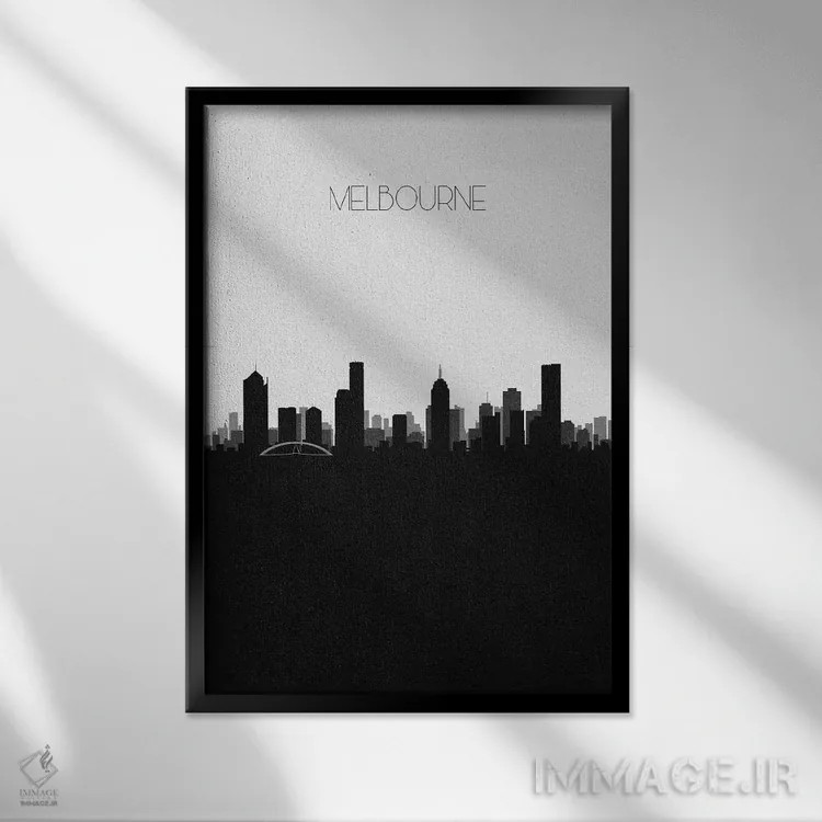 تابلو خط افق شهر ملبورن، استرالیا اثر آیشه دنیز آکِرمان - نمای قابدار مشکی