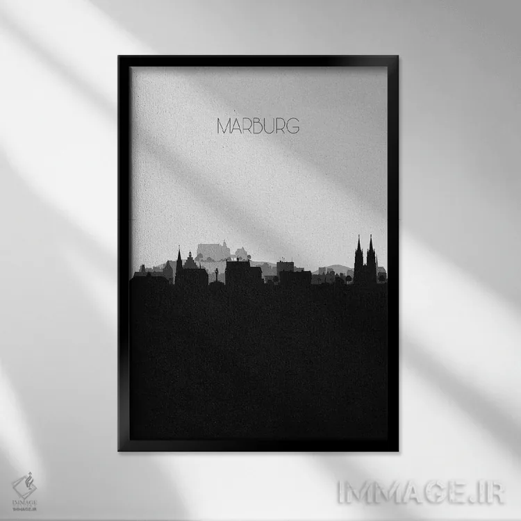 تابلو خط افق شهر ماربورگ، آلمان اثر آیشه دنیز آکِرمان - نمای قابدار مشکی