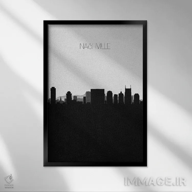 تابلو خط افق شهر نشویل، تنسی اثر آیشه دنیز آکِرمان - نمای قابدار مشکی
