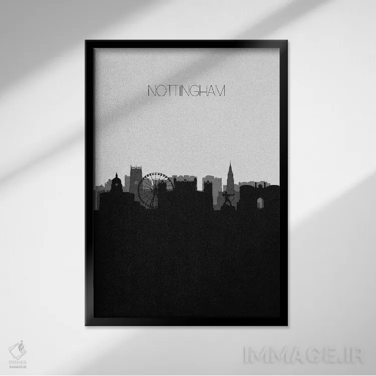 تابلو خط افق شهر ناتینگهام، بریتانیا اثر آیشه دنیز آکِرمان - نمای قابدار مشکی