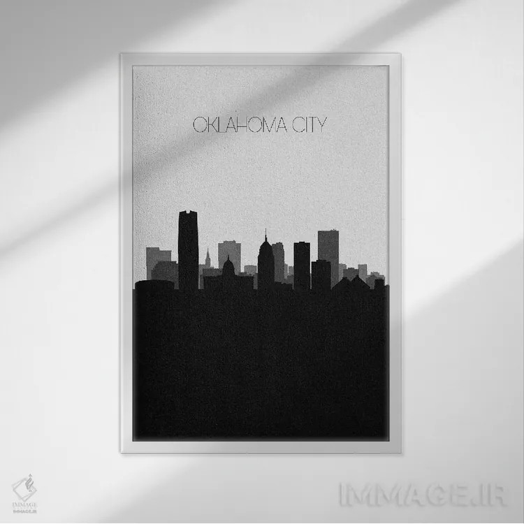 تابلو خط افق شهر اوکلاهما سیتی، اوکلاهما اثر آیشه دنیز آکِرمان - نمای قابدار سفید