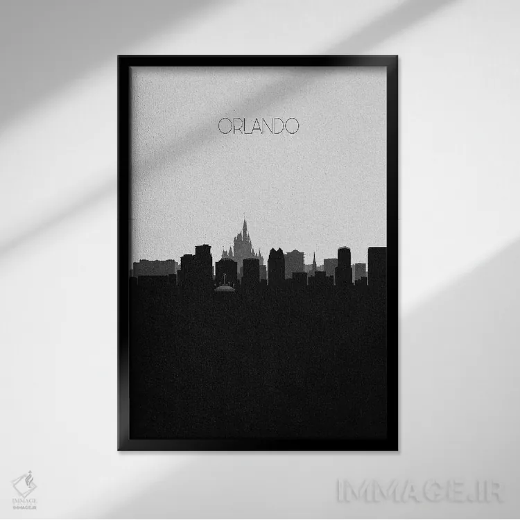 تابلو خط افق شهر اورلاندو، فلوریدا اثر آیشه دنیز آکِرمان - نمای قابدار مشکی