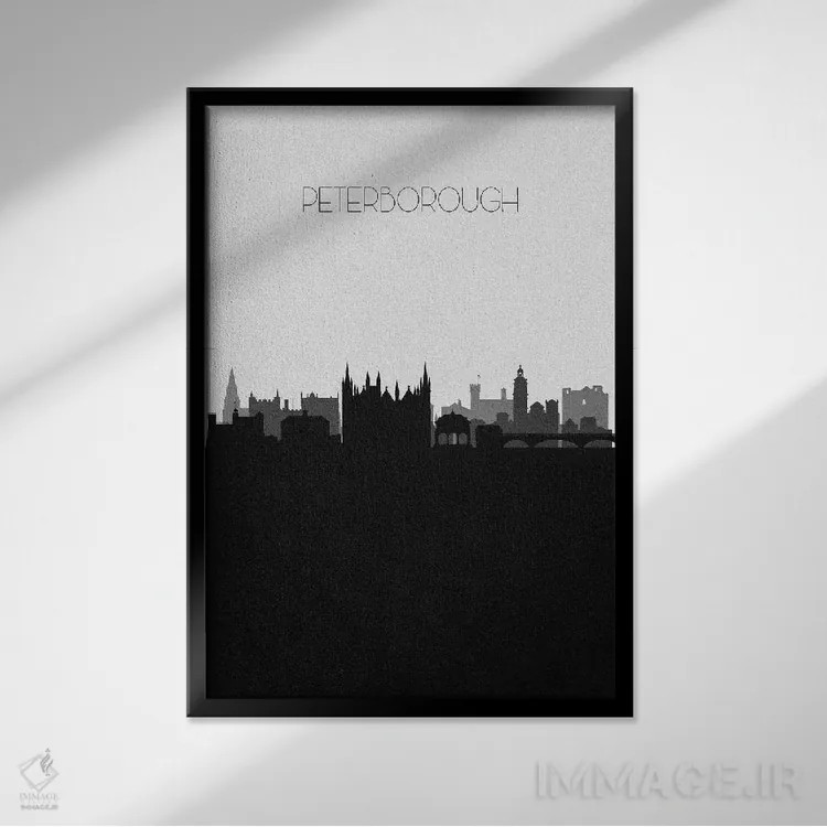 تابلو خط افق شهر پیتربرو، بریتانیا اثر آیشه دنیز آکِرمان - نمای قابدار مشکی