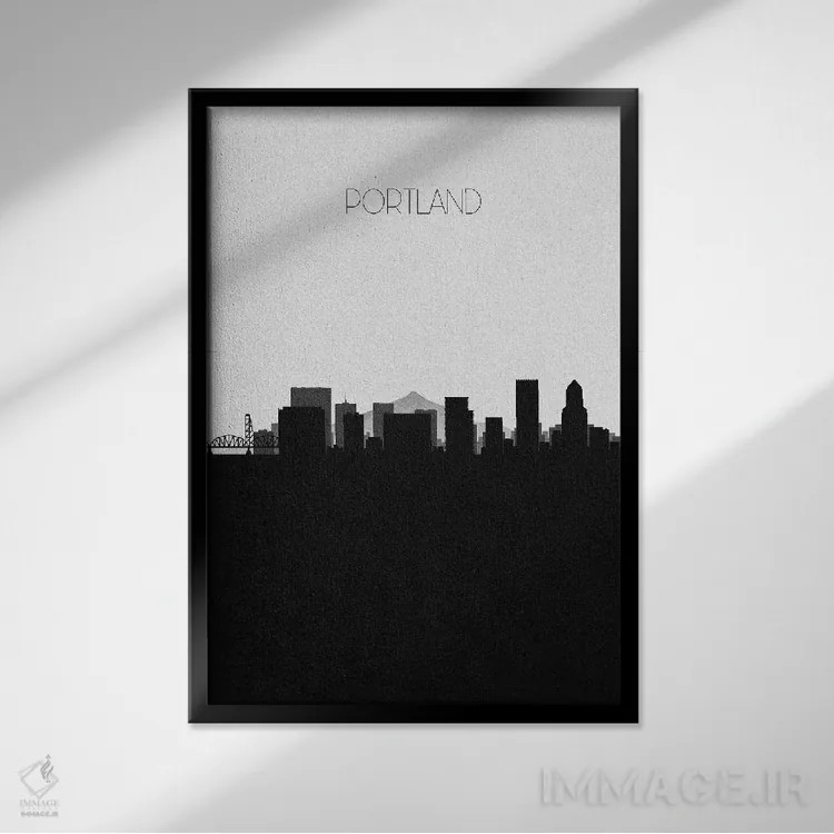 تابلو خط افق شهر پورتلند، اورگن اثر آیشه دنیز آکِرمان - نمای قابدار مشکی