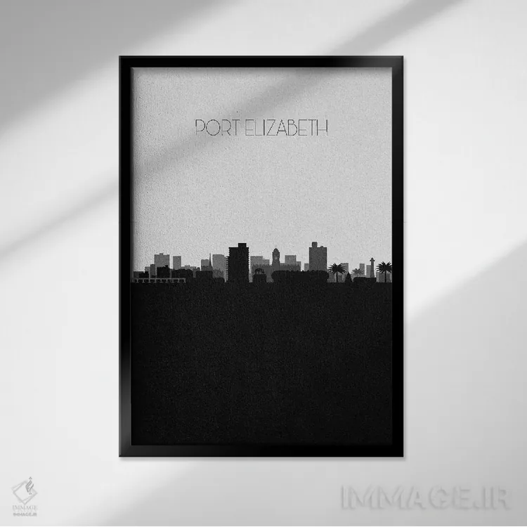 تابلو خط افق شهر پورت الیزابت، آفریقای جنوبی اثر آیشه دنیز آکِرمان - نمای قابدار مشکی