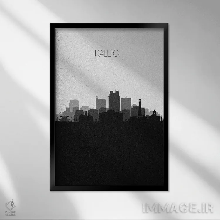 تابلو خط افق شهر رالی، کارولینای شمالی اثر آیشه دنیز آکِرمان - نمای قابدار مشکی