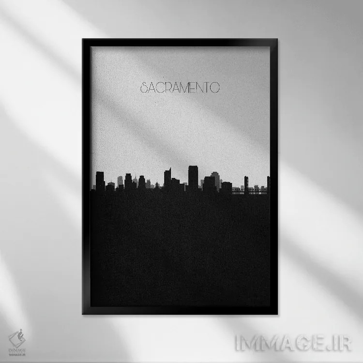 تابلو خط افق شهر ساکرامنتو، کالیفرنیا اثر آیشه دنیز آکِرمان - نمای قابدار مشکی