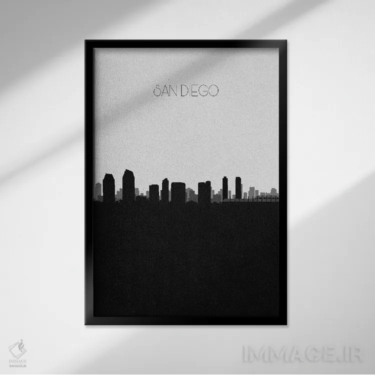 تابلو خط افق شهر سندیگو، کالیفرنیا اثر آیشه دنیز آکِرمان - نمای قابدار مشکی