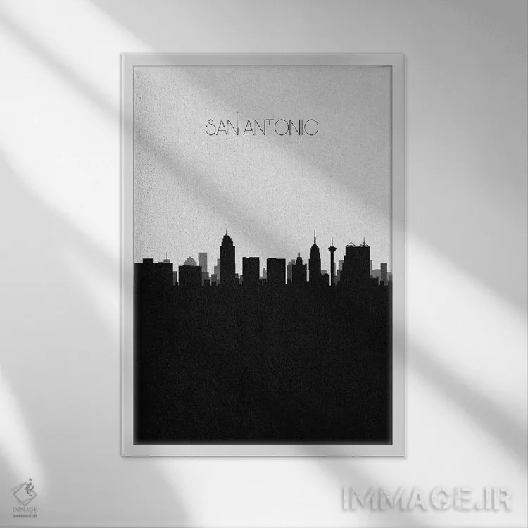 تابلو خط افق شهر سن آنتونیو، تگزاس اثر آیشه دنیز آکِرمان - نمای قابدار سفید