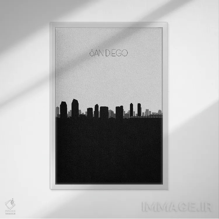 تابلو خط افق شهر سندیگو، کالیفرنیا اثر آیشه دنیز آکِرمان - نمای قابدار سفید