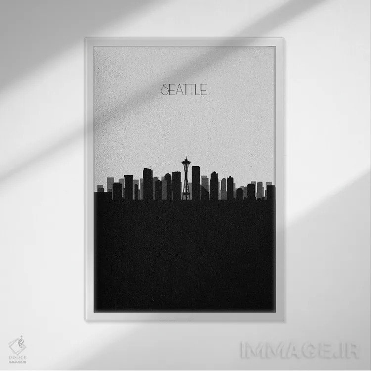 تابلو خط افق شهر سیاتل، واشینگتن اثر آیشه دنیز آکِرمان - نمای قابدار سفید