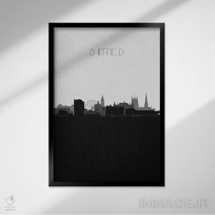 تابلو خط افق شهر شفیلد، انگلستان اثر آیشه دنیز آکِرمان - نمای قابدار مشکی