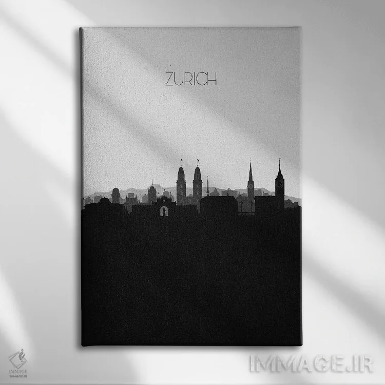 تابلو خط افق شهر زوریخ، سوئیس اثر آیشه دنیز آکِرمان - نمای روبهرو روی دیوار