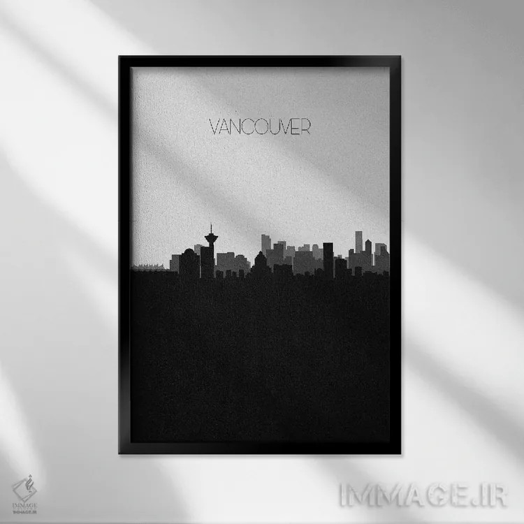 تابلو خط افق شهر ونکوور، کانادا اثر آیشه دنیز آکِرمان - نمای قابدار مشکی