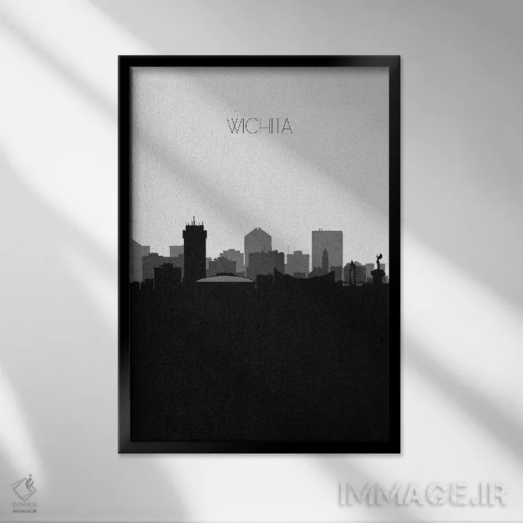 تابلو خط افق شهر ویچیتا، کانزاس اثر آیشه دنیز آکِرمان - نمای قابدار مشکی
