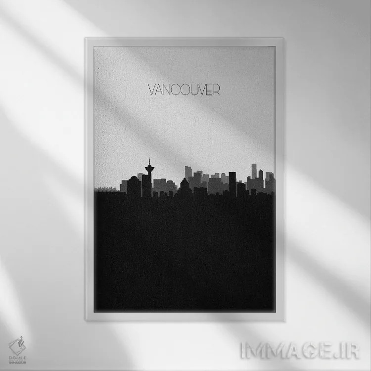 تابلو خط افق شهر ونکوور، کانادا اثر آیشه دنیز آکِرمان - نمای قابدار سفید