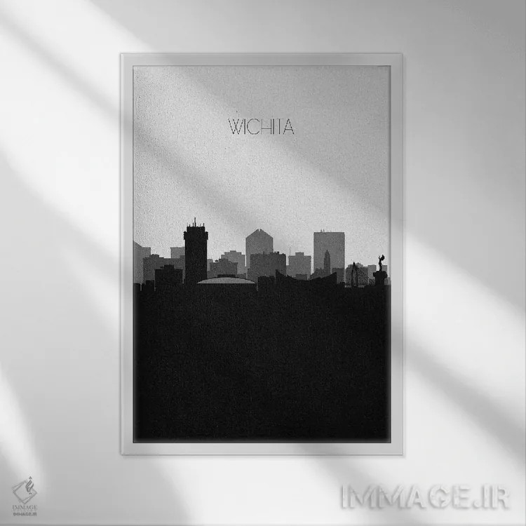 تابلو خط افق شهر ویچیتا، کانزاس اثر آیشه دنیز آکِرمان - نمای قابدار سفید