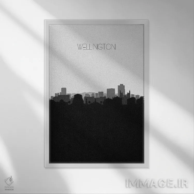 تابلو خط افق شهر ولینگتون، نیوزیلند اثر آیشه دنیز آکِرمان - نمای قابدار سفید
