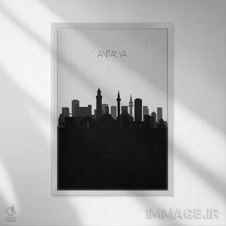 تابلو خط افق شهر آنتالیا، ترکیه اثر آیشه دنیز آکِرمان - نمای قابدار سفید