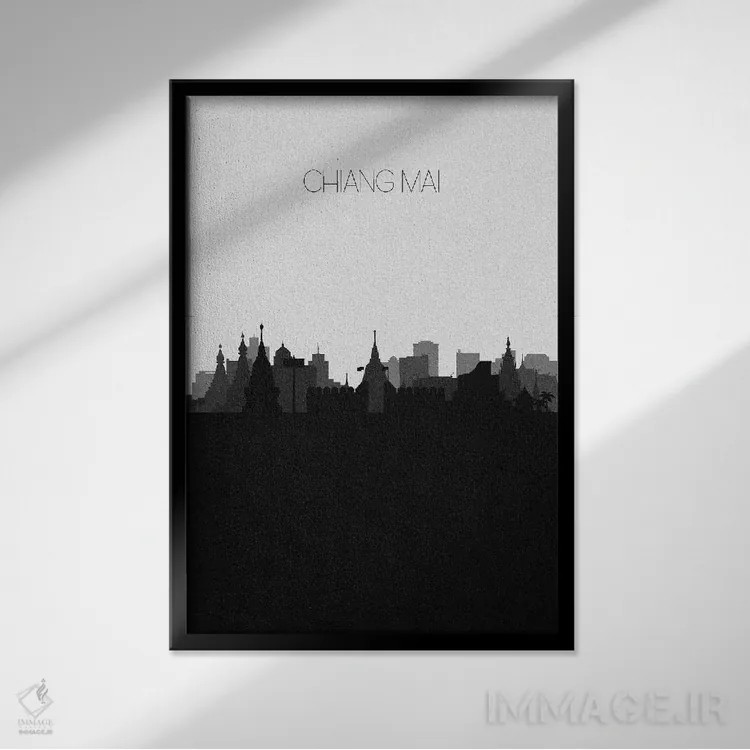 تابلو خط افق شهر چیانگمای، تایلند اثر آیشه دنیز آکِرمان - نمای قابدار مشکی