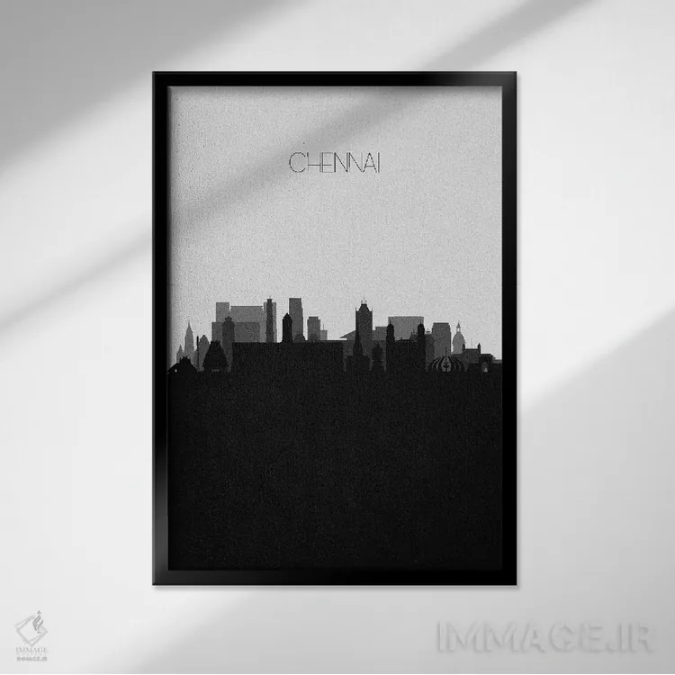 تابلو خط افق شهر چنای، هند اثر آیشه دنیز آکِرمان - نمای قابدار مشکی