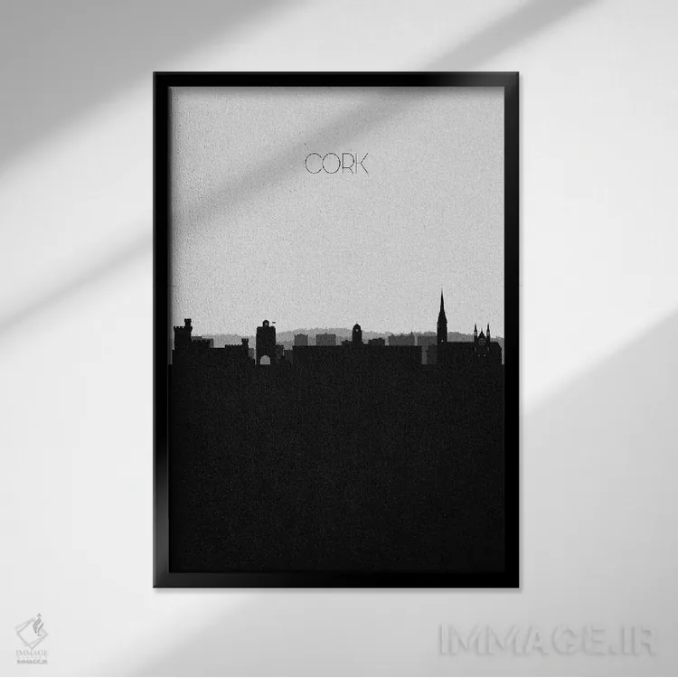تابلو خط افق شهر کورک، ایرلند اثر آیشه دنیز آکِرمان - نمای قابدار مشکی