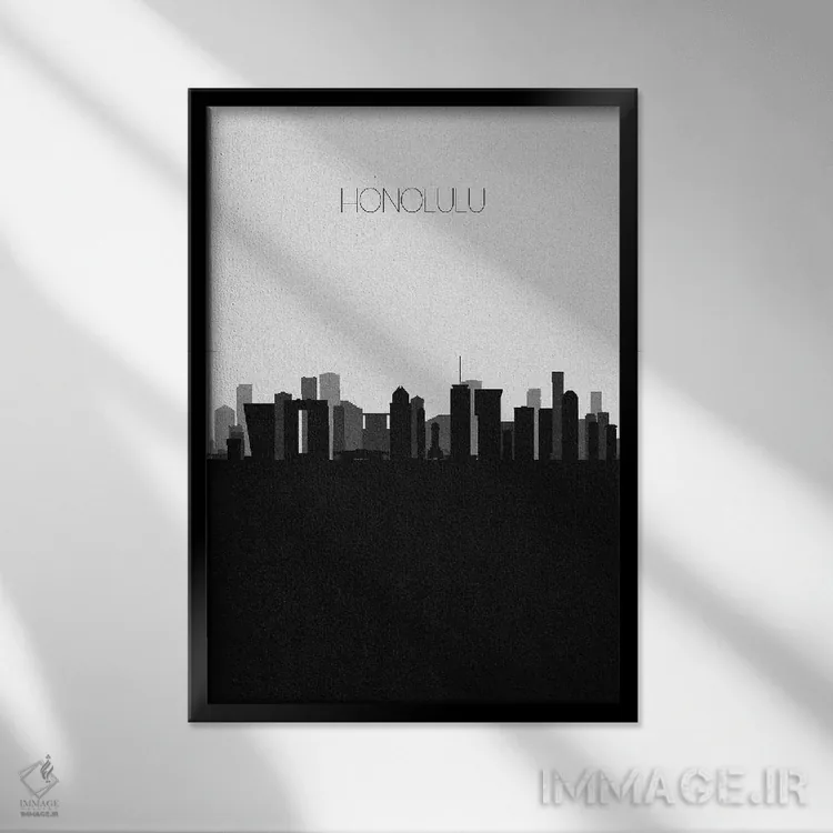 تابلو منظرهٔ افق هونولولو، هاوایی (شهر) اثر آیشه دنیز آکِرمان - نمای قابدار مشکی