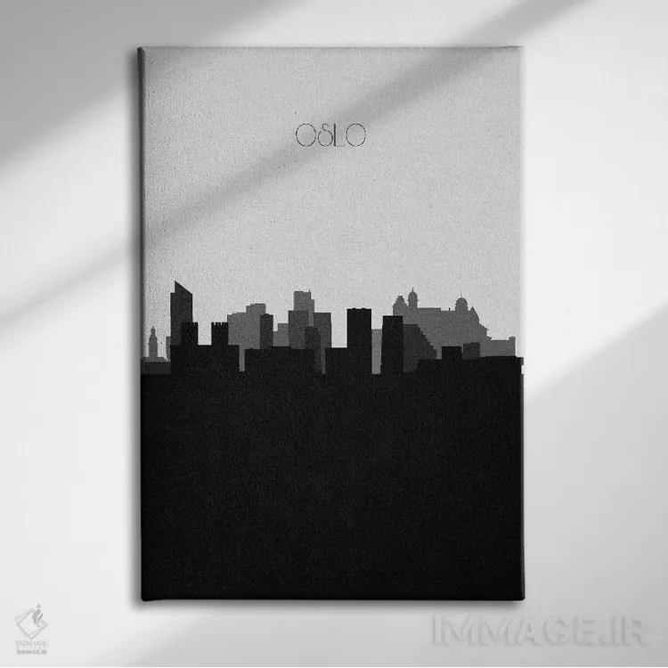 تابلو منظرهٔ افق اسلو، نروژ (شهر) اثر آیشه دنیز آکِرمان - نمای روبهرو روی دیوار